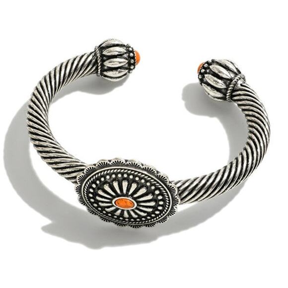 Twisted Cable Cuff With Orange Stone Accented Concho Station - Picture 1 of 3